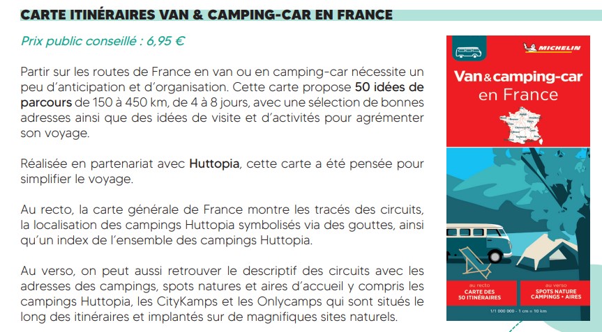 carte itinéraires van et camping car en France Michelin